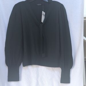 Lauren dark green long sleeve tie neck sweater NWT